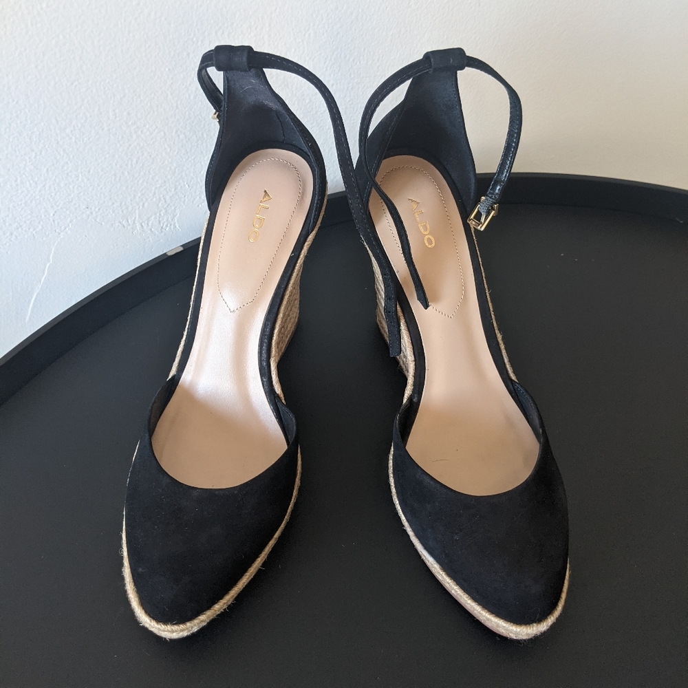 Aldo black suede wedges, espadrilles,size 9